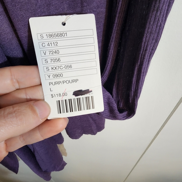 Anthropologie Three Dots Purple Tan Cardigan Detachable Infinity Scarf NWT Sz L - Picture 11 of 12